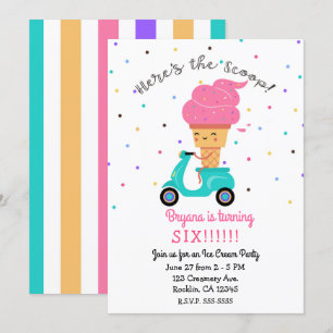 Invitation Cône de fraise mignon, glace d'été pour une fête