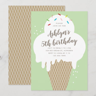 Invitation Cône de glace enfants vert fête d'anniversaire
