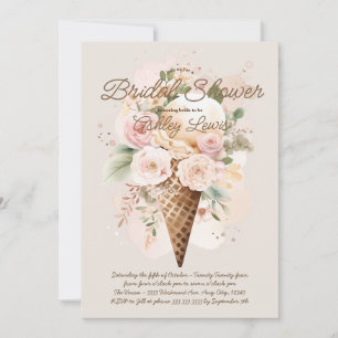 Invitation Cône de glace fleuri boho, cône aquarelle