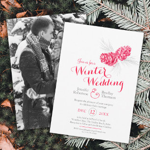 Invitation Cones art rouge gris photo de mariage d'hiver