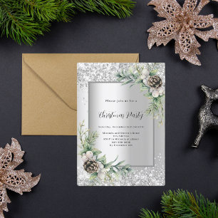 Invitation Cônes d'argent vert Noël feuille fête