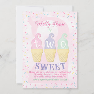 Invitation Cones de crème glacée Saupoudrer Pastel Rose 2e an