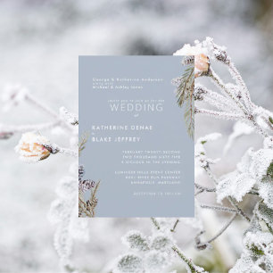 Invitation Cônes de Pin enneigés Mariage Bleu Glacé Hiver