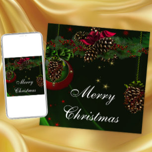 Invitation Cônes de pin rouge et vert Élégante fête de Noël