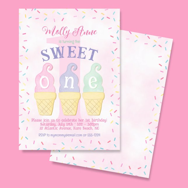 Invitation Cones et arroses de crème glacée rose violet Anniv (Créateur téléchargé)
