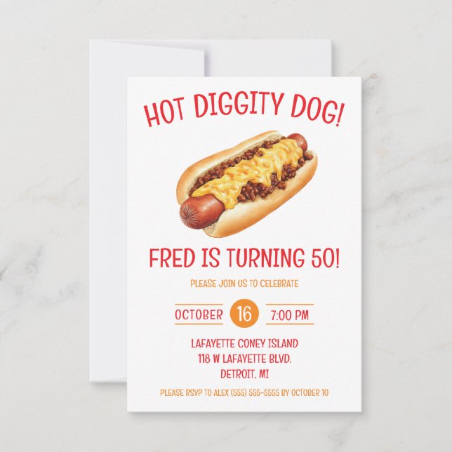 Invitation Coney Hot Dog, Coney Island Detroit fête d'anniver (Devant)