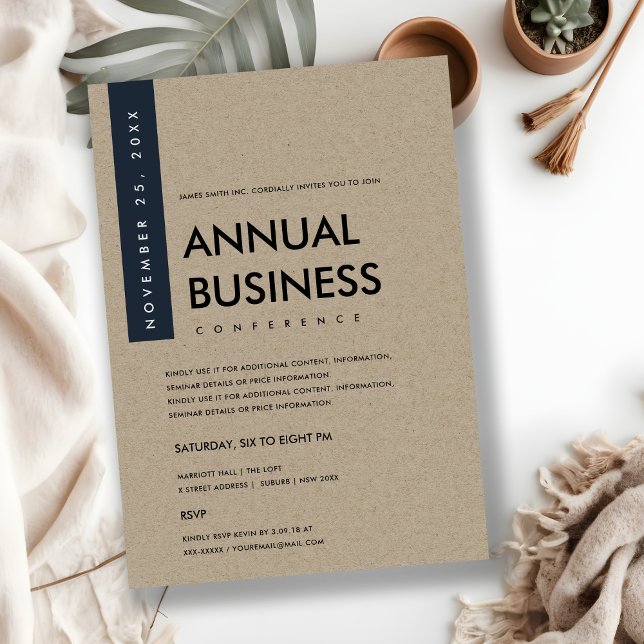 INVITATION CONFÉRENCE ÉVÉNEMENTIELLE KRAFT BLANC NAVY MINIMAL (Créateur téléchargé)