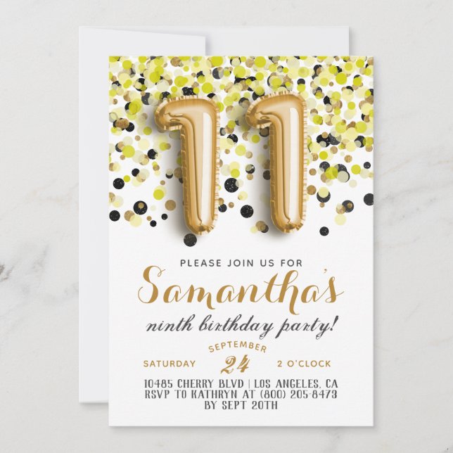 Invitation Confetti 11e anniversaire (Devant)