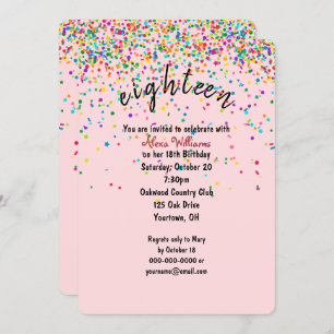Invitation confetti 18e fête d'anniversaire