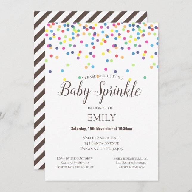 Invitation Confetti Baby Sprinkle - Baby shower (Devant / Derrière)