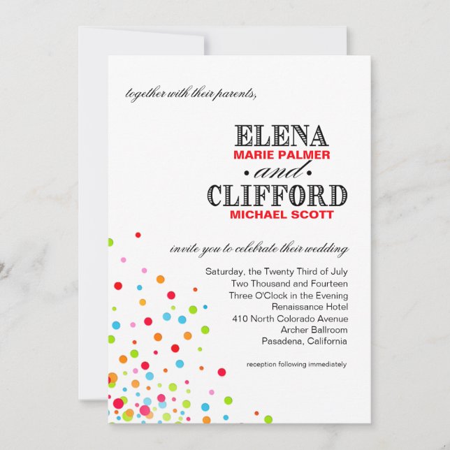Invitation Confetti Celebration Mariage multicolore (Devant)