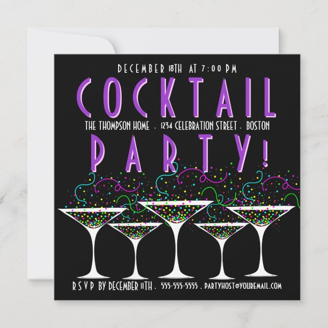 Invitation Confetti Cocktail Party (Devant)