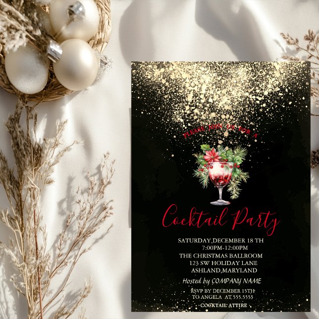 Invitation  Confetti Cocktail Poinsettia Christmas Party (Créateur téléchargé)