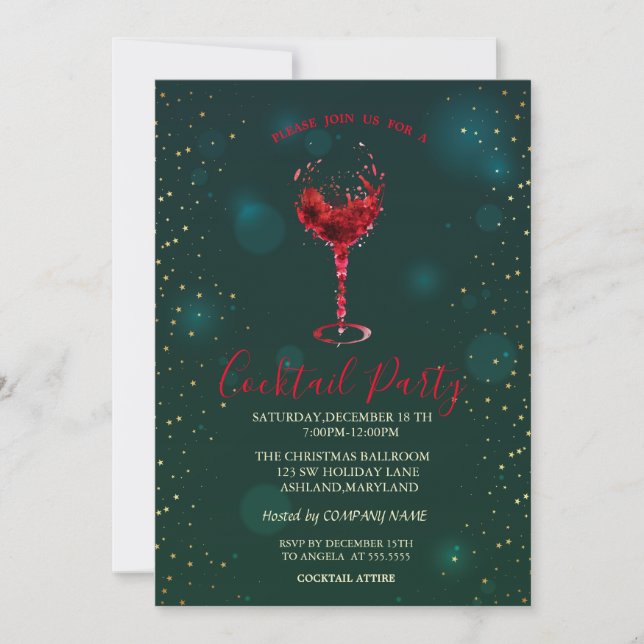 Invitation Confetti Cocktail Verre Étoiles Fête de Noël (Devant)