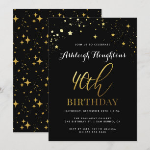 Invitation Confetti contemporain noir et or 40e anniversaire