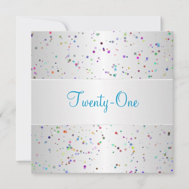 Invitation Confetti couleur blanc argenté 21e anniversaire (Devant)