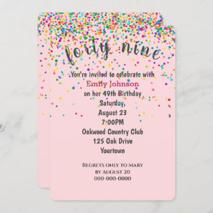 Invitation Confetti de fête du 49e anniversaire en rose