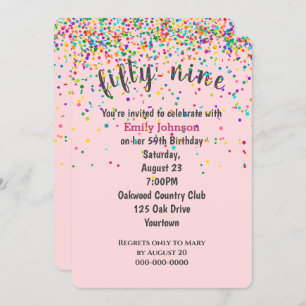 Invitation Confetti de fête du 59e anniversaire en rose