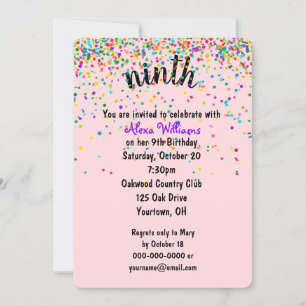 Invitation Confetti de la fête du 9e anniversaire