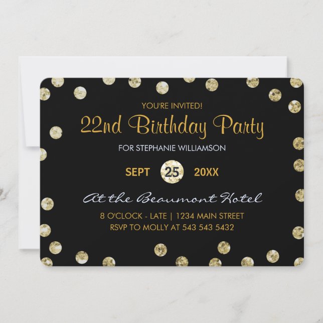 Invitation Confetti de la Parties scintillant d'or de la fête (Devant)