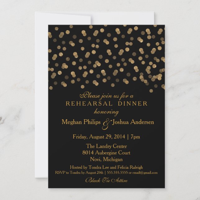 Invitation Confetti de la Parties scintillant d'or du dîner d (Devant)
