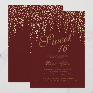 Invitation confetti de parties scintillant d'or sur sweet six