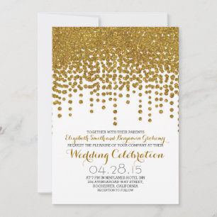 Invitation confetti de parties scintillant en faux or, mariag