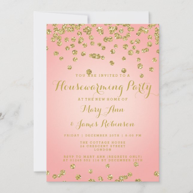 Invitation Confetti de Parties scintillant en rose et en or à (Devant)