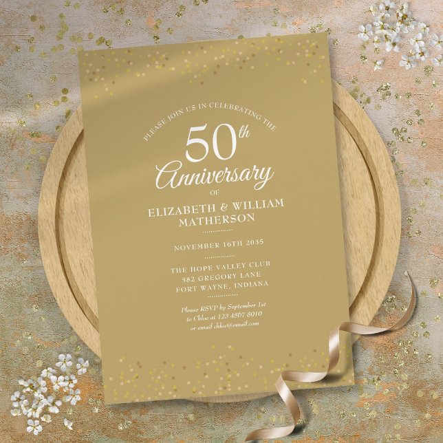 Invitation Confetti de poussière d'or pour les 50 ans de mari (50th Anniversary Wedding Gold Dust Confetti Invitation)