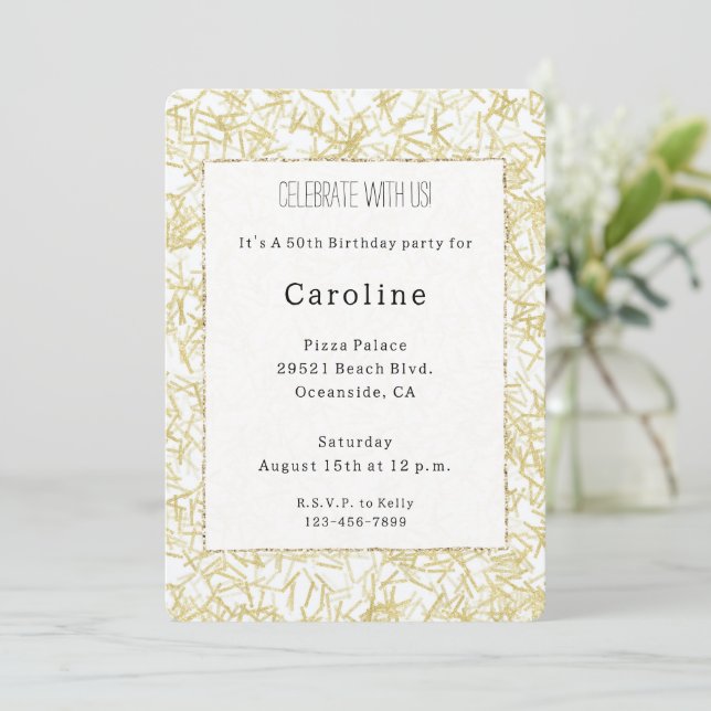 Invitation Confetti d'or blanc 50e anniversaire (Debout devant)