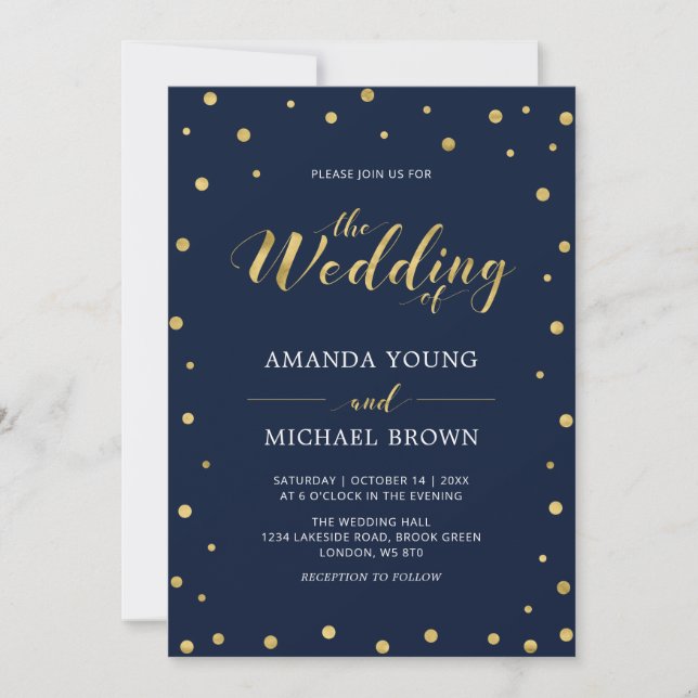 Invitation Confetti d'or | Cérémonie Mariage de typographie m (Devant)