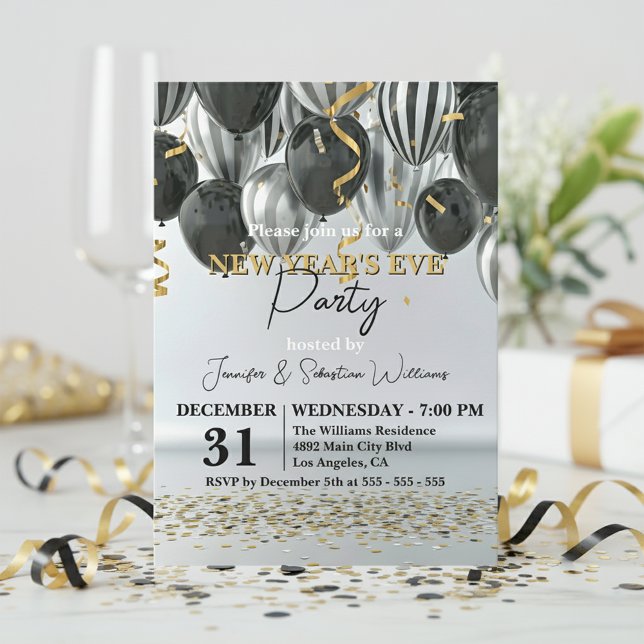 Invitation Confetti d'or d'argent noir Confetti fête de la Sa (Créateur téléchargé)