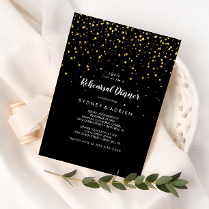 Invitation Confetti d'or Dîner de répétition noir