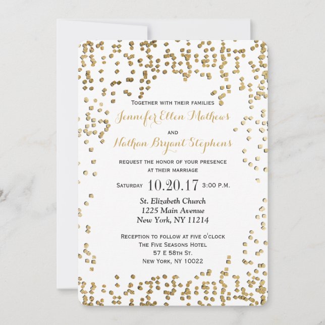 Invitation Confetti d'or Faux élégant et simple (Devant)