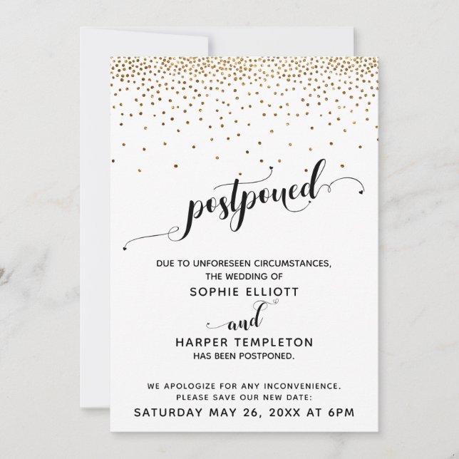 Invitation Confetti d'or Mariage repoussé et script de coeur (Devant)