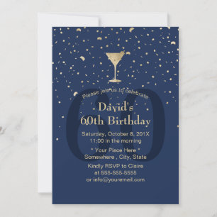 Invitation Confetti d'or moderne Marine 60e Anniversaire Vin