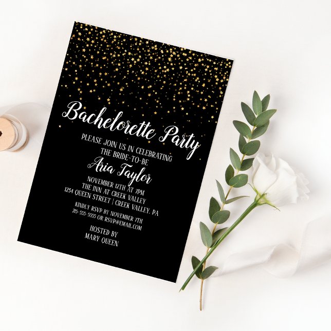 Invitation Confetti d'or sur Black Bachelorette Party (Créateur téléchargé)