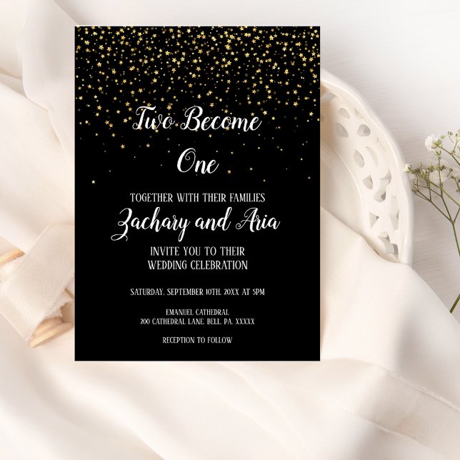 Invitation Confetti d'or sur Black Two Devenir un Mariage (Créateur téléchargé)