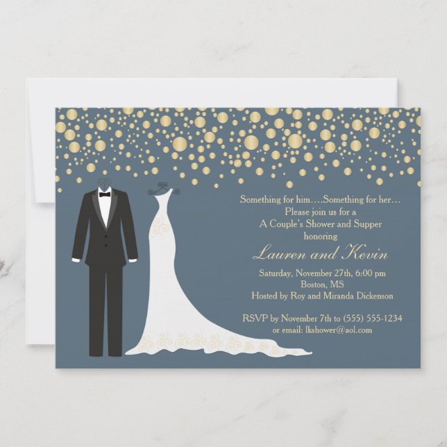 Invitation Confetti d'or, Tuxedo & Wedding shower de gown (Devant)