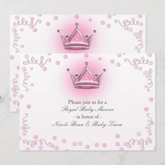 Invitation Confetti du Parti de la Couronne rose e (Devant / Derrière)