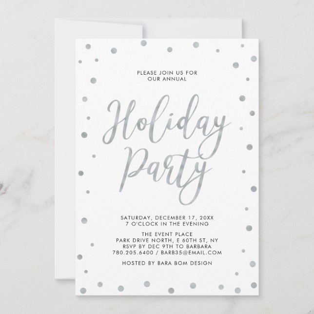 Invitation Confetti en argent | Fête de vacances simple et mo (Devant)
