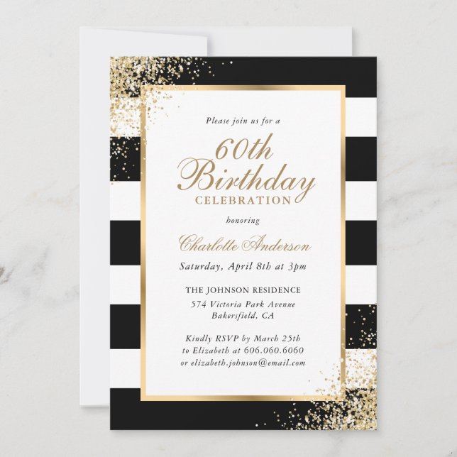 Invitation Confetti en or noir blanc 60e anniversaire (Devant)