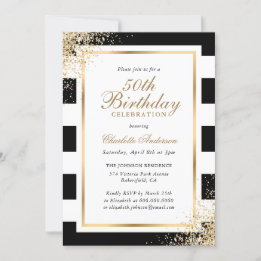 Invitation Confetti en or noir blanc minimaliste 50e annivers