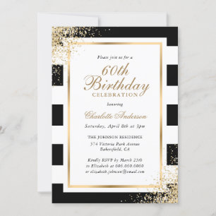 Invitation Confetti en or noir blanc minimaliste 60e annivers
