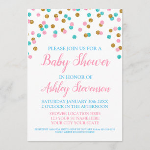 Invitation Confetti en or rose Baby shower neutre genre