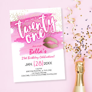 Invitation Confetti en or rose Moderne 21ème anniversaire Inv