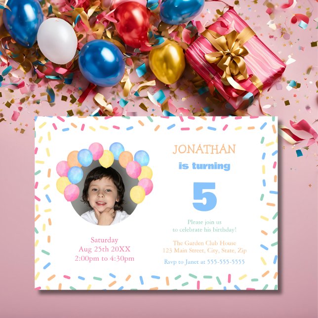 Invitation Confetti Frame Balloon Arch Photo Birthday (Créateur téléchargé)