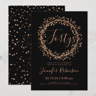 Invitation Confetti Gold Black, Rose de la fête du 40e annive