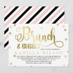 Invitation Confetti Gold & Pink Brunch & Bubbly Fête de l'mar