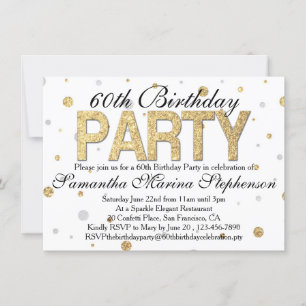 Invitation Confetti Gold Sparkle 60e fête d'anniversaire